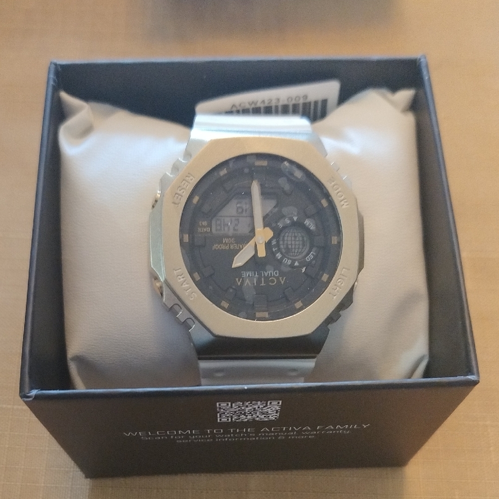 Ativa Dual Time Silver and Black Smartwatch Wrist Band White .